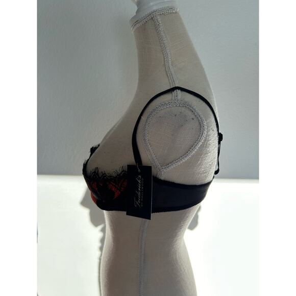 Frederick's of Hollywood Black and Orange Satin Lace Open Cup Underwire Bra - 10 - Picture 3 of 5
